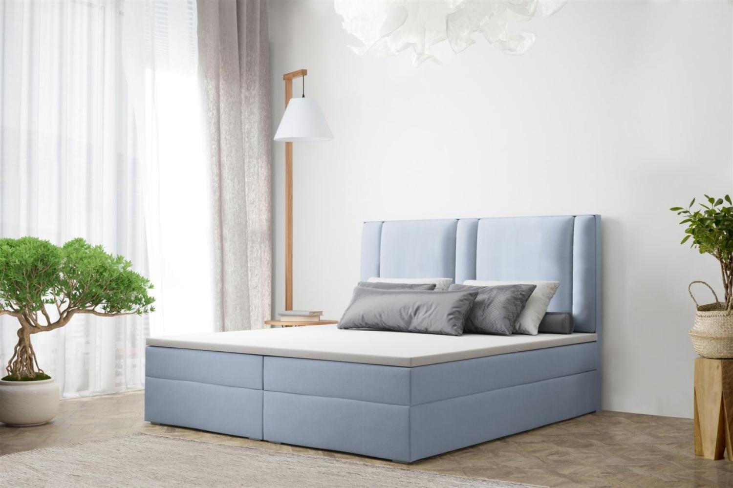 Boxspringbett Schlafzimmerbett CANDELA 180x200cm in Stoff Hellblau Bild 1