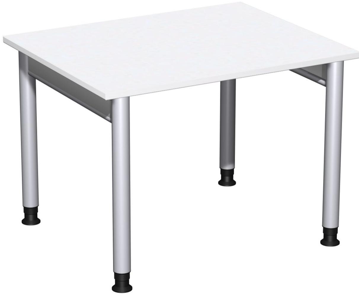 Schreibtisch '4 Fuß Pro' höhenverstellbar, 100x80cm, Weiß / Silber Bild 1