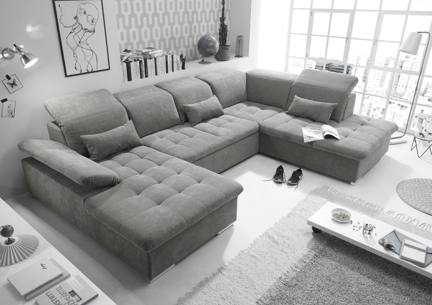 Couch WAYNE R Sofa Schlafcouch Wohnlandschaft Schlaffunktion schlamm grau U-Form rechts Bild 1