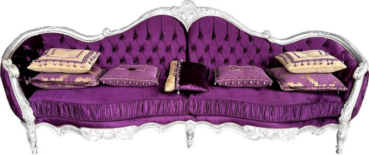 Casa Padrino Luxus Barock Sofa Lila / Silber - Handgefertigtes Wohnzimmer Sofa mit edlem Satinstoff - Barock Möbel - Edel & Prunkvoll Bild 1