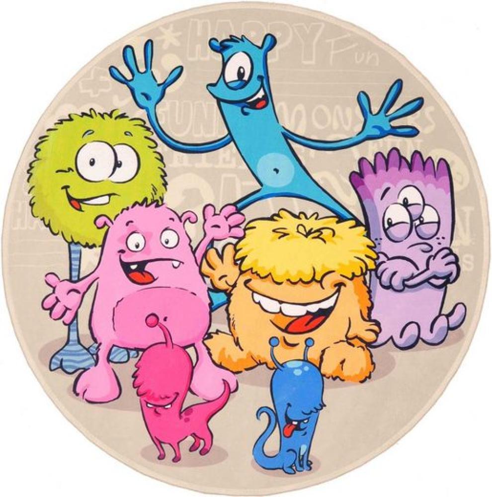 Kinderteppich- "Lovely Kids" Funny Monsters in Zwei Größen, Spielteppich, Kinderzimmer 100 x 100 cm Rund Bild 1