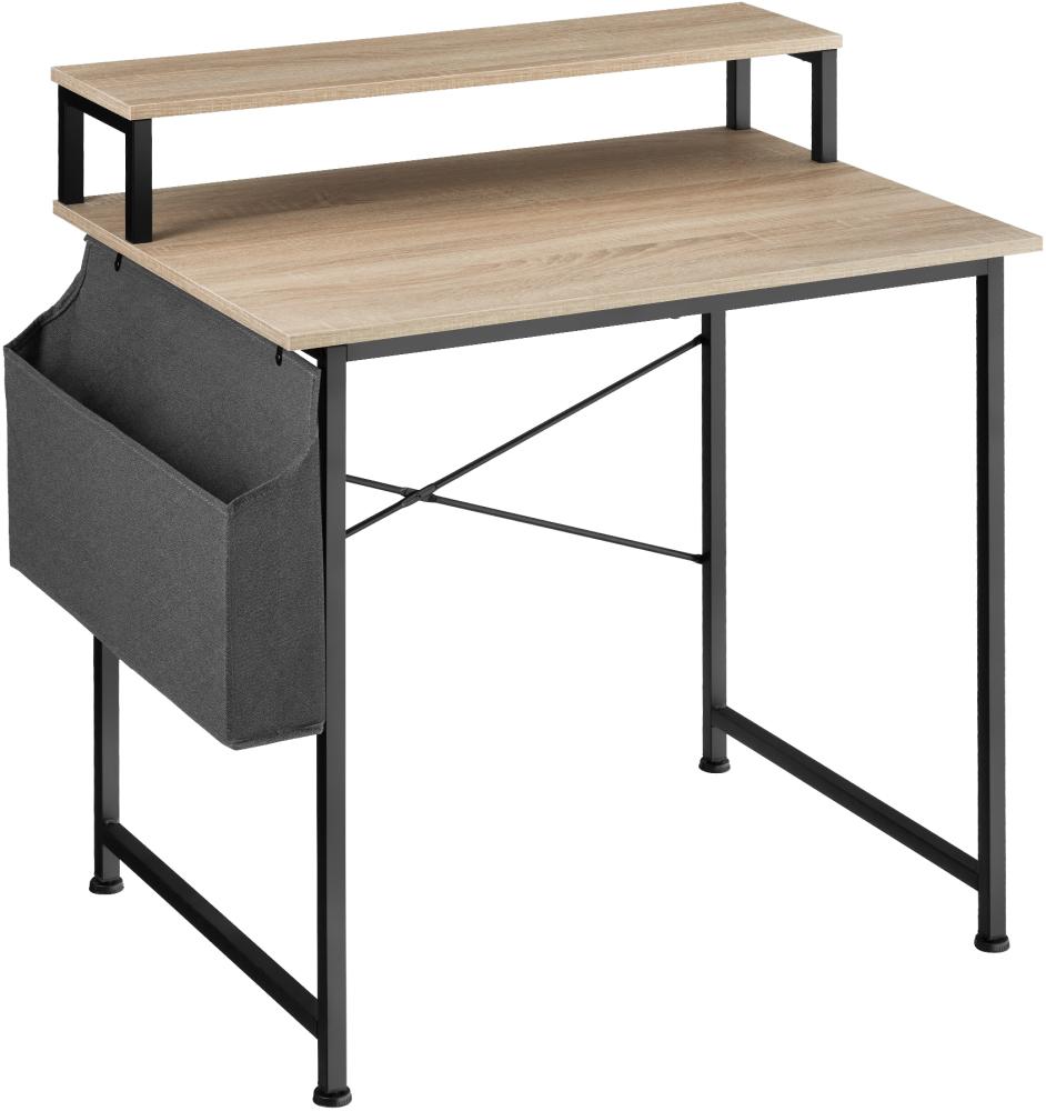 Schreibtisch mit Ablage und Stofftasche - Industrial Holz hell, Eiche Sonoma, 80 cm Bild 1