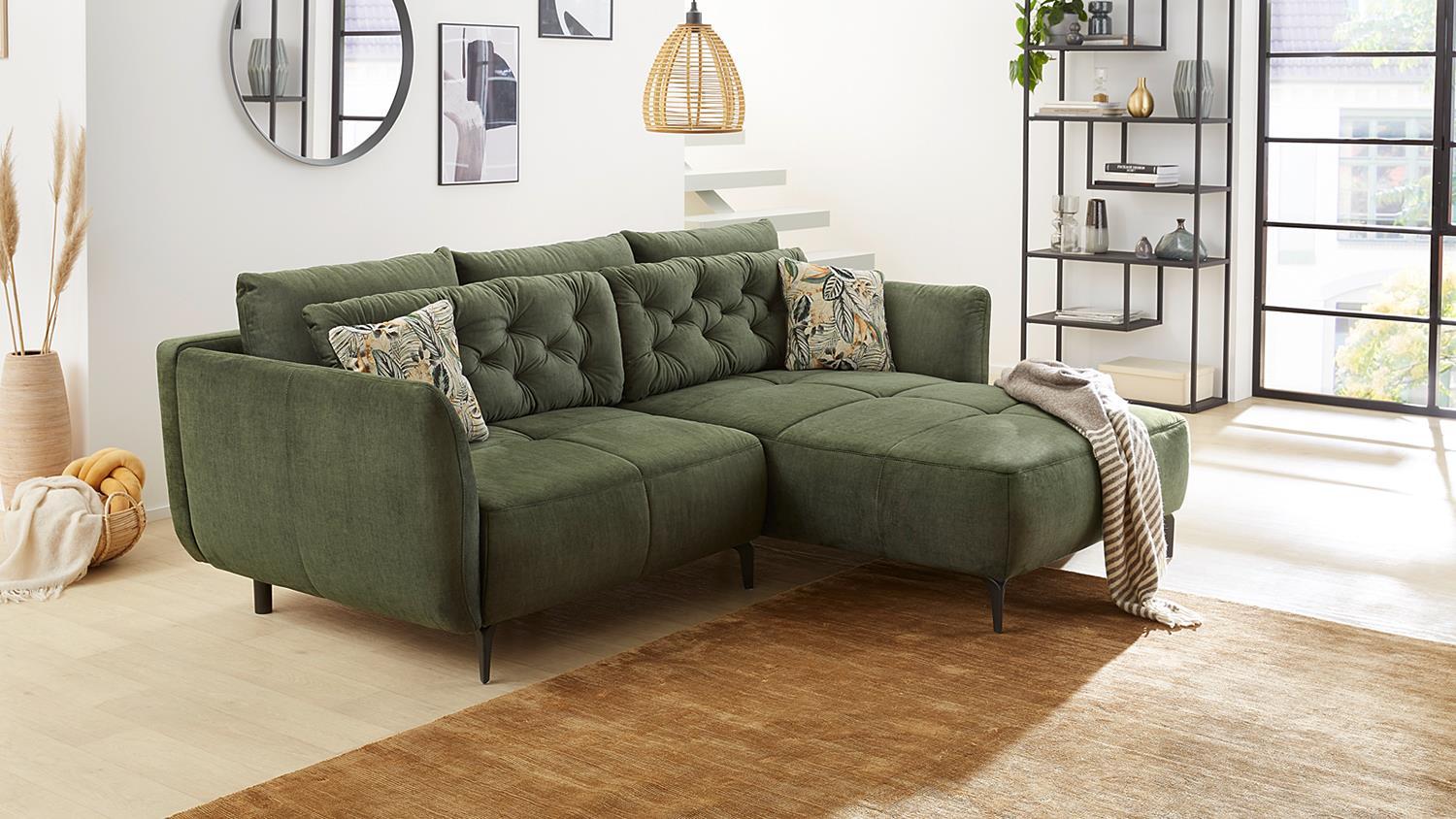 Ecksofa SALO Couch in Velours grün inkl. Kissen 251x186 cm Bild 1