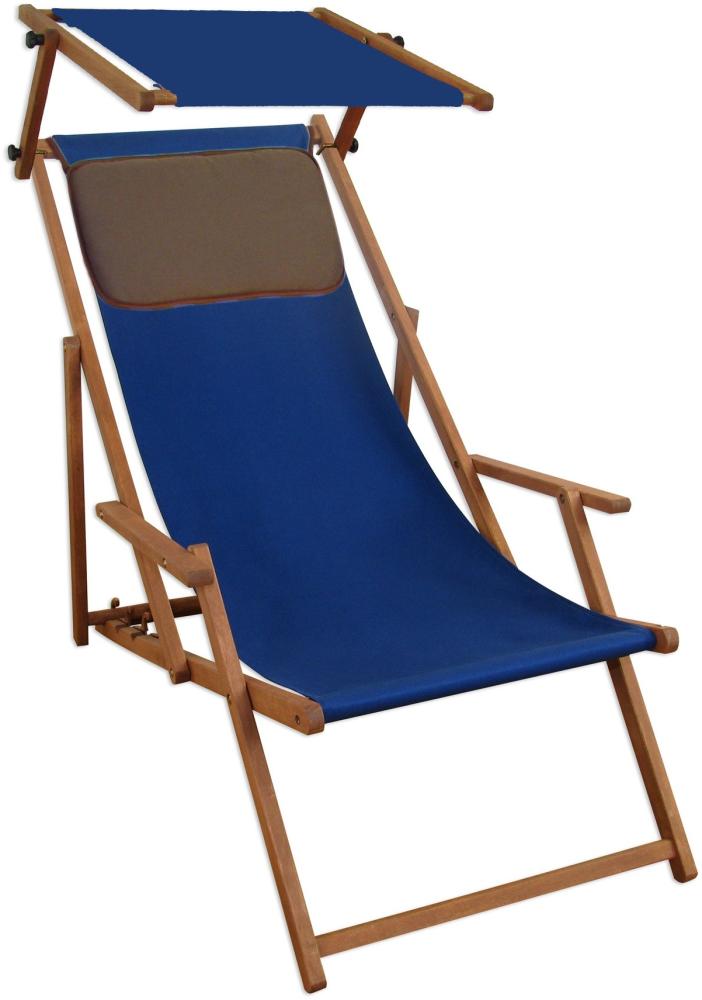 Liegestuhl blau Buche dunkel Gartenliege Strandstuhl Sonnendach Kissen klappbar 10-307 S KD Bild 1