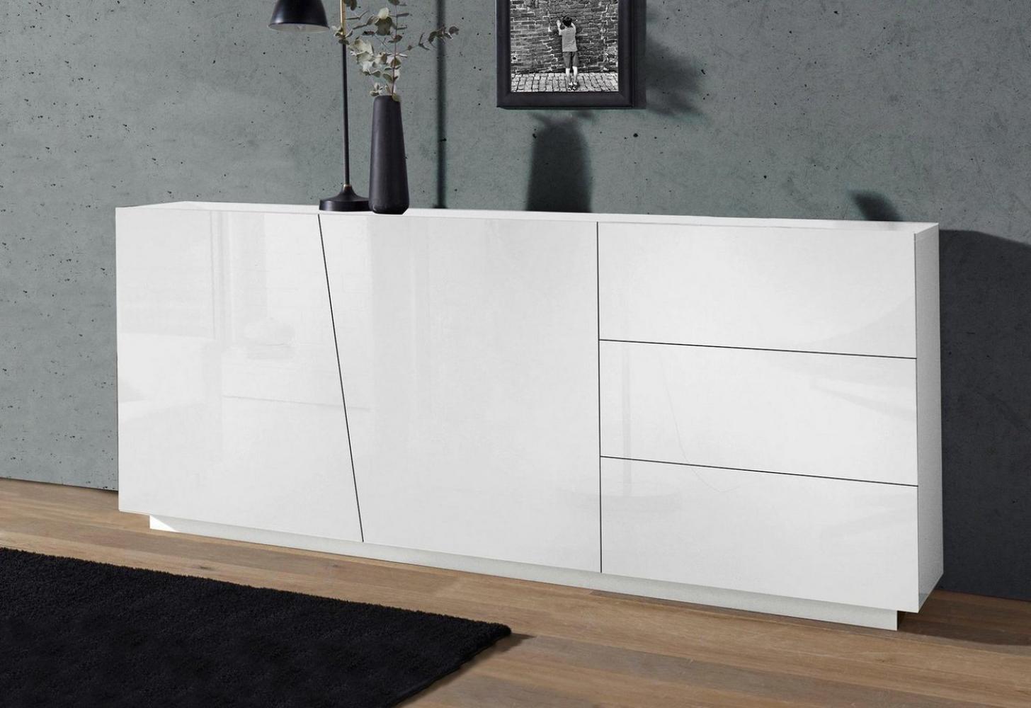 Sideboard >Viterbo< in Weiß-Hochglanz - 180x86x43cm (BxHxT) Bild 1