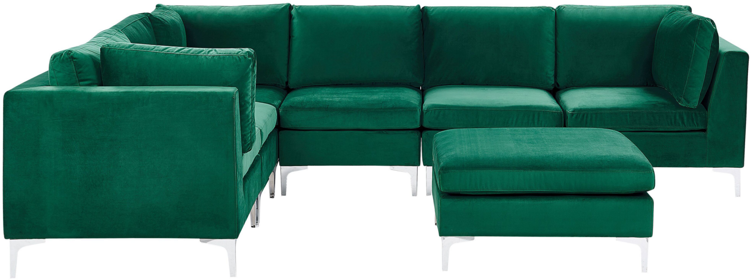 Ecksofa Samtstoff grün rechtsseitig mit Ottomane 6-Sitzer EVJA Bild 1