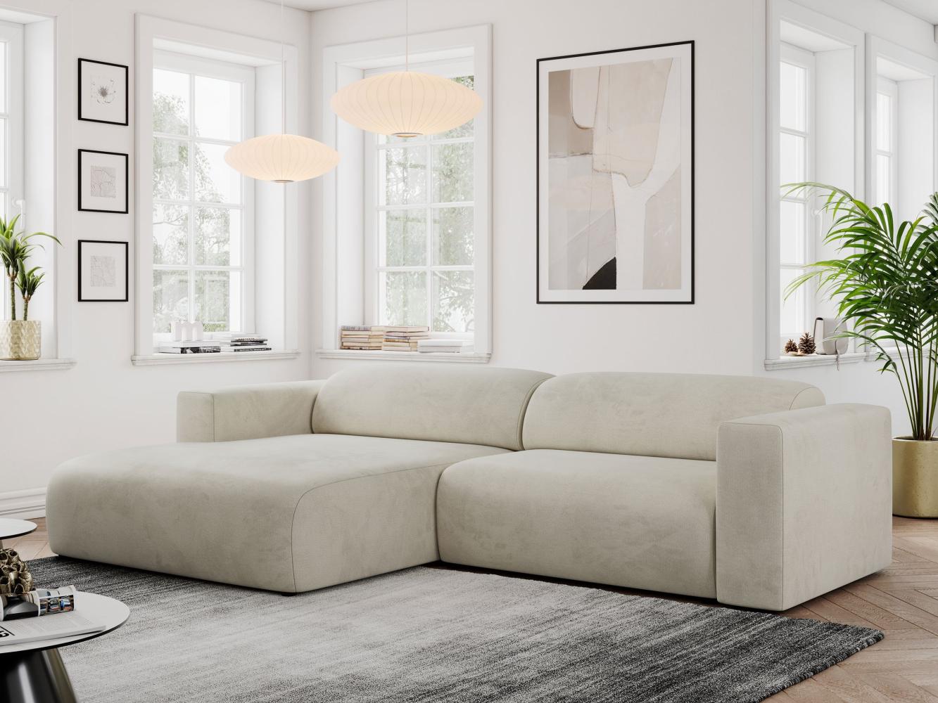 Ecksofa PASADENA, freistehendes Ecksofa, breite Armlehnen, Federsitz - links - Beige Velours Bild 1