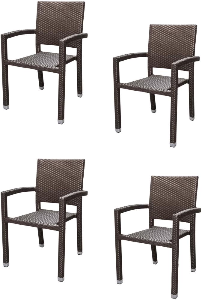 4x KONWAY® PORTO Stapelsessel Mokka Premium Polyrattan Garten Sessel Stuhl Set Bild 1
