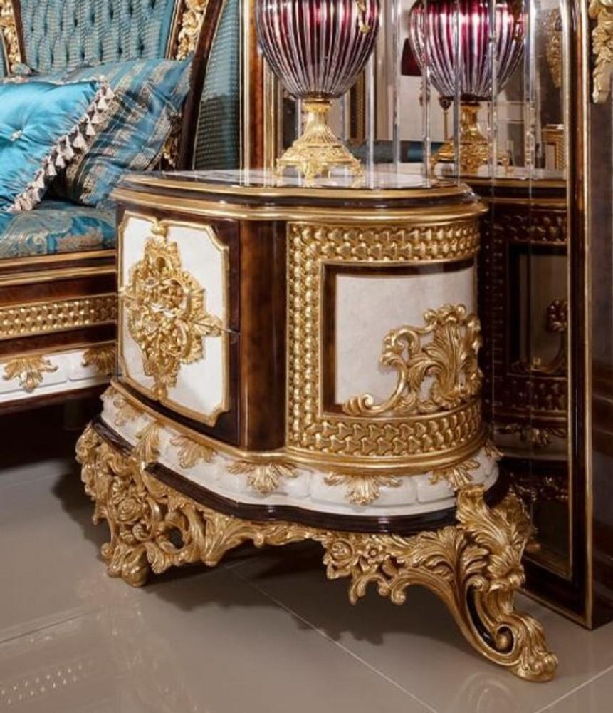 Casa Padrino Luxus Barock Nachtkommoden Set Weiß / Braun / Gold - Prunkvolle Massivholz Nachttische - Barock Schlafzimmer Möbel - Edel & Prunkvoll Bild 1
