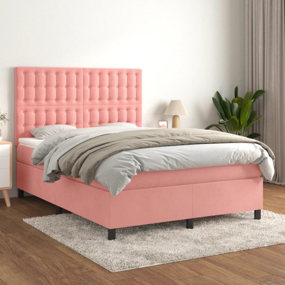 vidaXL Boxspringbett mit Matratze Rosa 140x200 cm Samt Bild 1