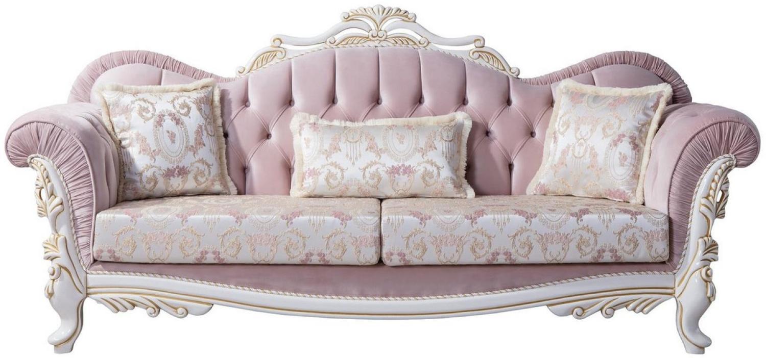 Casa Padrino Luxus Barock Sofa mit dekorativen Kissen Rosa / Silber / Weiß / Gold 243 x 90 x H. 110 cm - Barockstil Wohnzimmer Möbel Bild 1