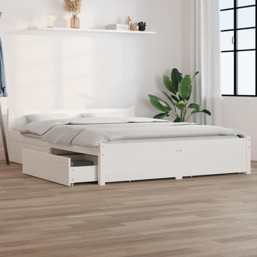 vidaXL Bett mit Schubladen Weiß 150x200 cm 5FT King Size Bild 1