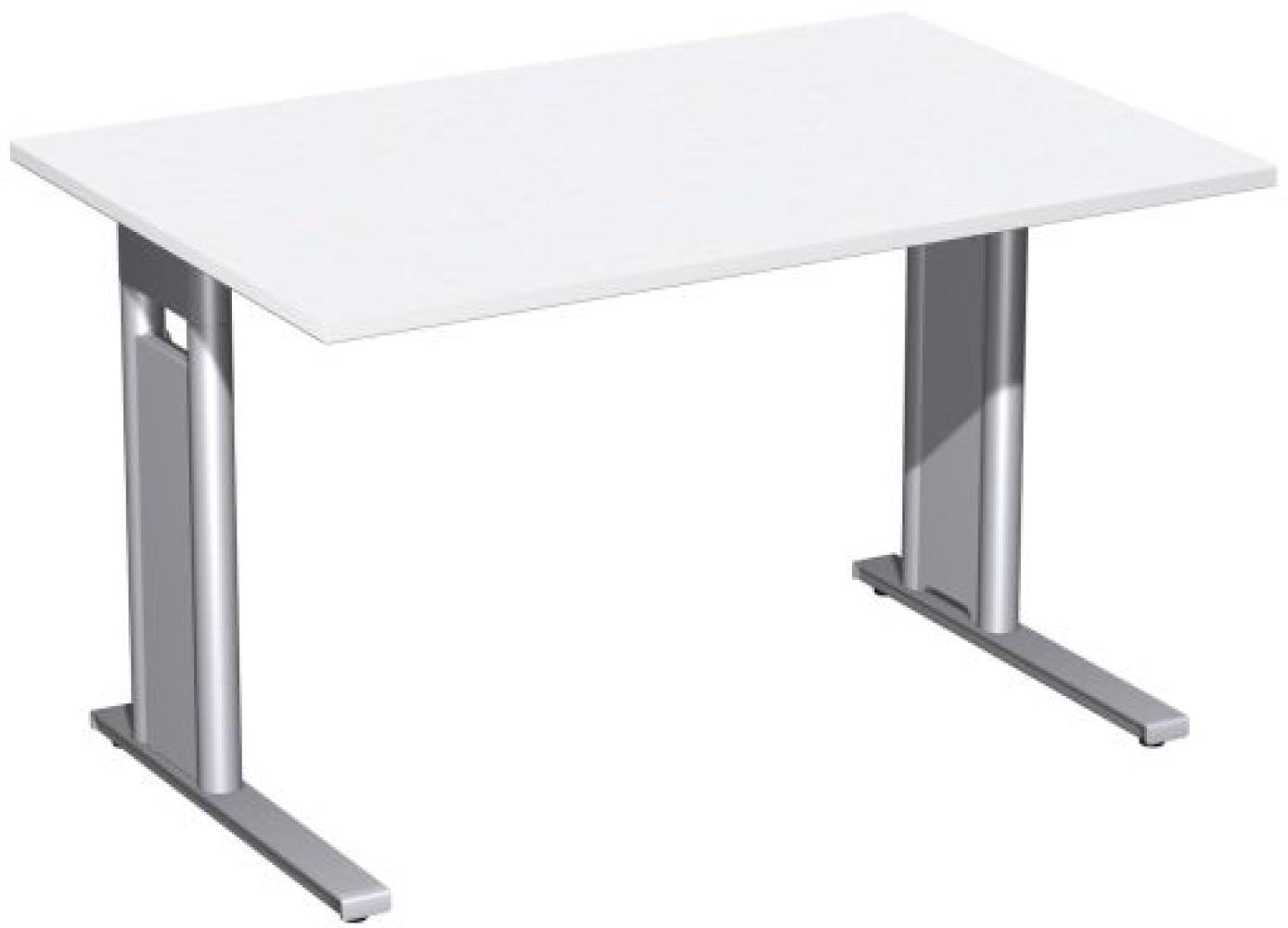 Schreibtisch 'C Fuß Pro', feste Höhe 120x80cm, Weiß / Silber Bild 1