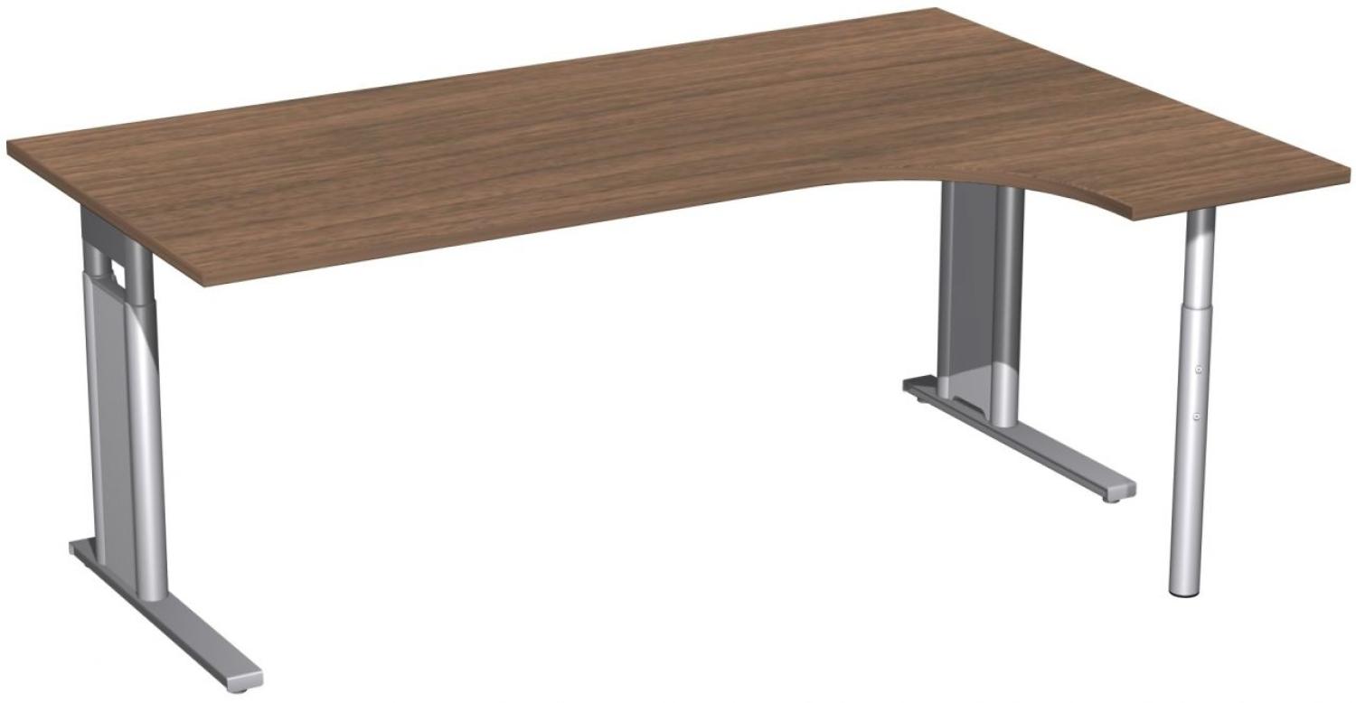 PC-Schreibtisch 'C Fuß Pro' rechts, höhenverstellbar, 180x120cm, Nussbaum / Silber Bild 1