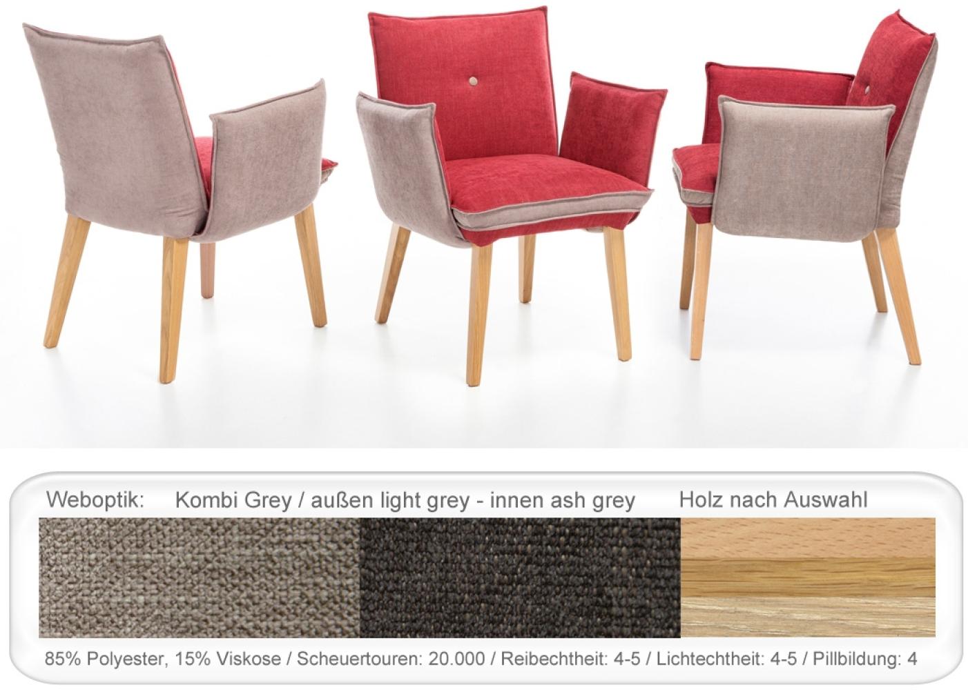 4x Sessel Gerit 1 Rücken mit Knopf Polstersessel Esszimmer Massivholz Eiche natur lackiert, Kombi Fleckless Grey Bild 1