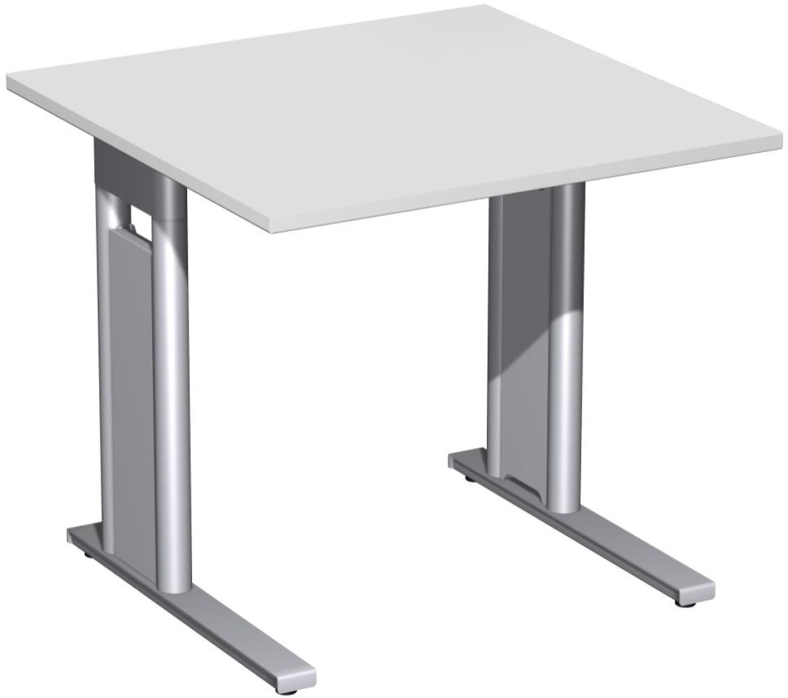 Schreibtisch 'C Fuß Pro', feste Höhe 80x80cm, Lichtgrau / Silber Bild 1