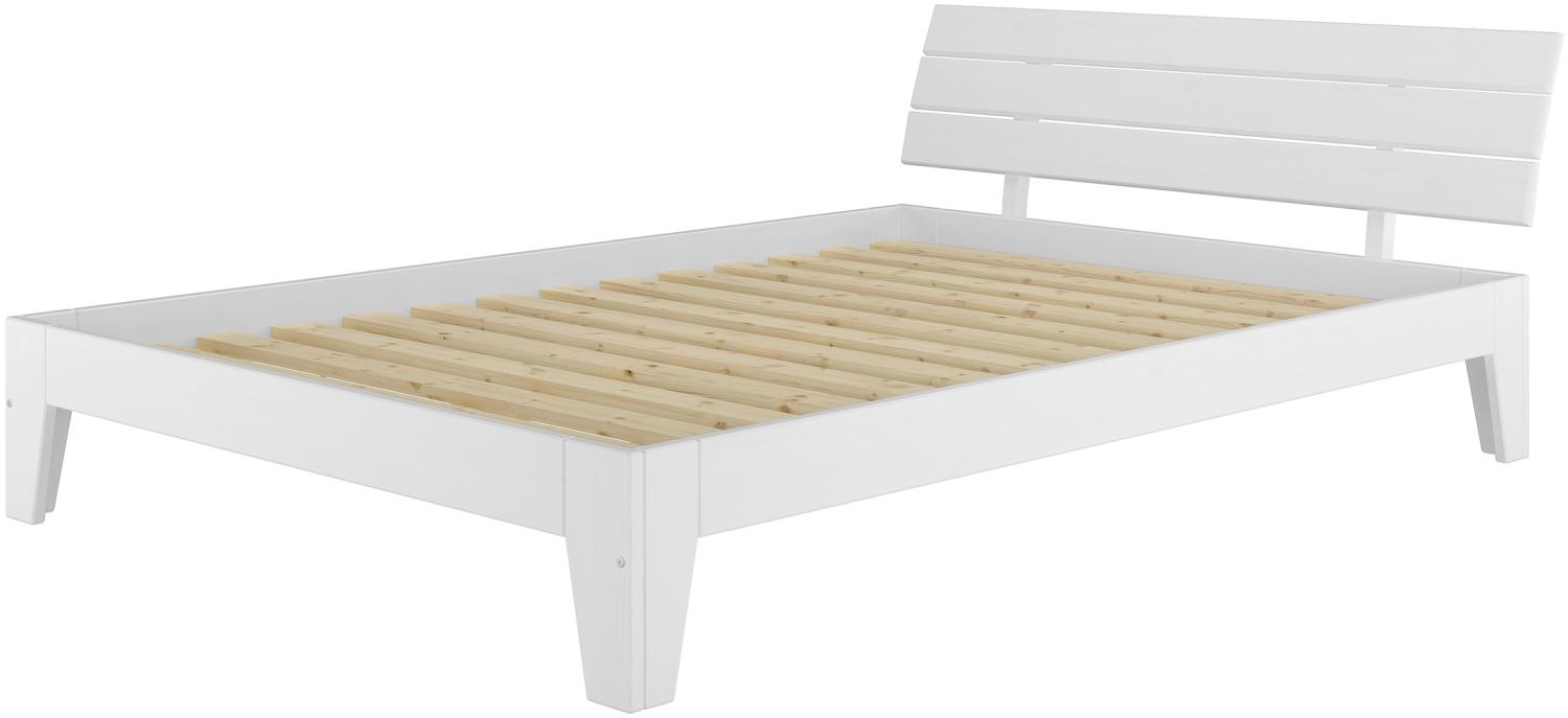 Weißes Doppelbett in Überlänge 160x220 Bettgestell Holzbett Massivholz Kiefer Weiß Bild 1