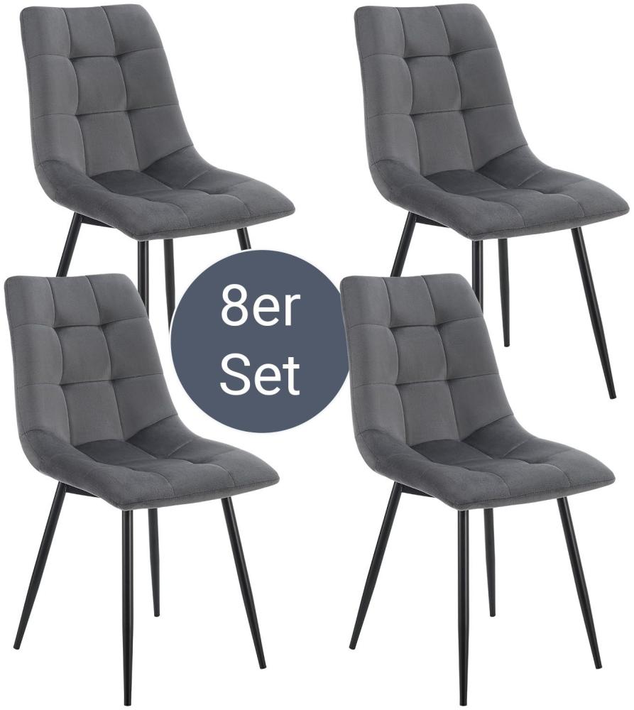 Juskys Esszimmerstühle Blanca 8er Set - Samt Stühle gepolstert - Stuhl für Esszimmer, Küche & Wohnzimmer - modern, belastbar bis 120 kg Dunkelgrau Bild 1