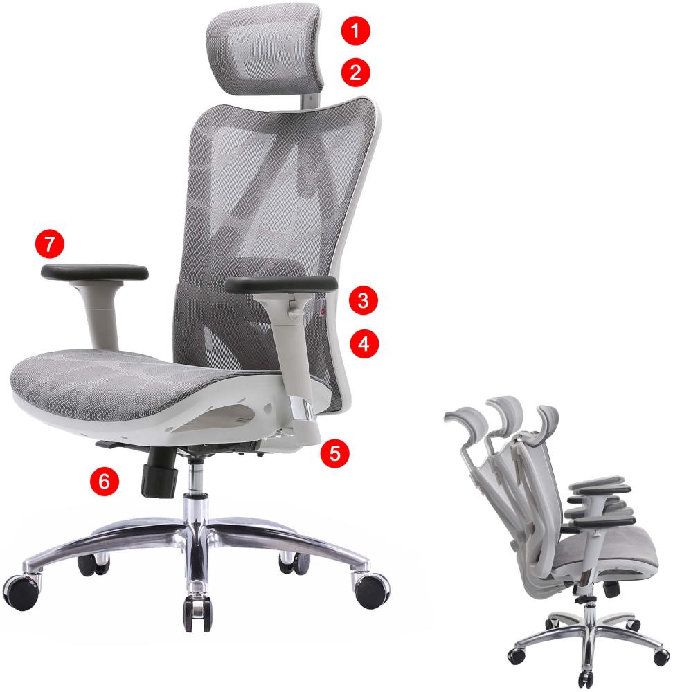 Bürostuhl HWC-J87, Schreibtischstuhl, ergonomisch verstellbare Armlehne 150kg belastbar ~ Bezug grau, Gestell weiß Bild 1