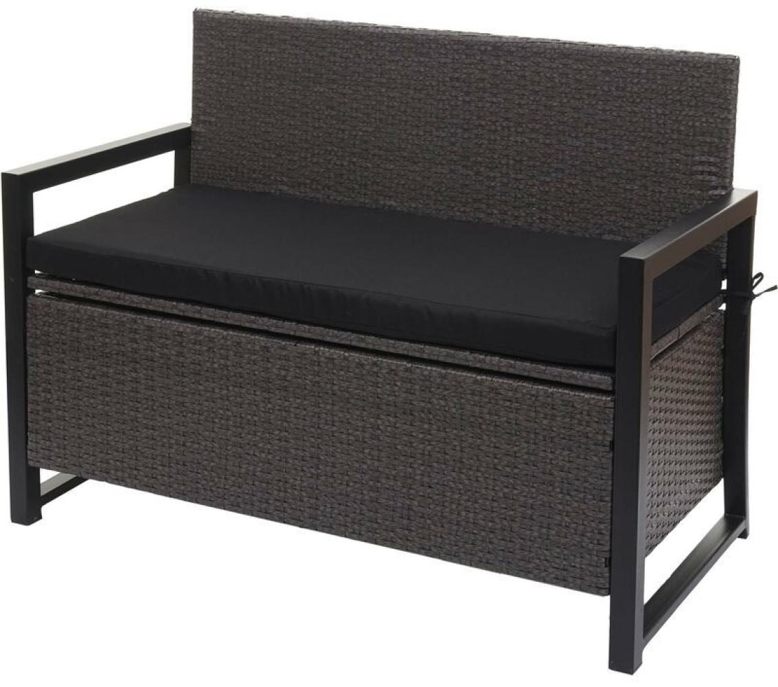 HHG Poly-Rattan 2er Sitzbank 564, Gartenbank Truhenbank, Staufach Aufbewahrung Sitzkissen grau, Kissen schwarz - HHG Bild 1