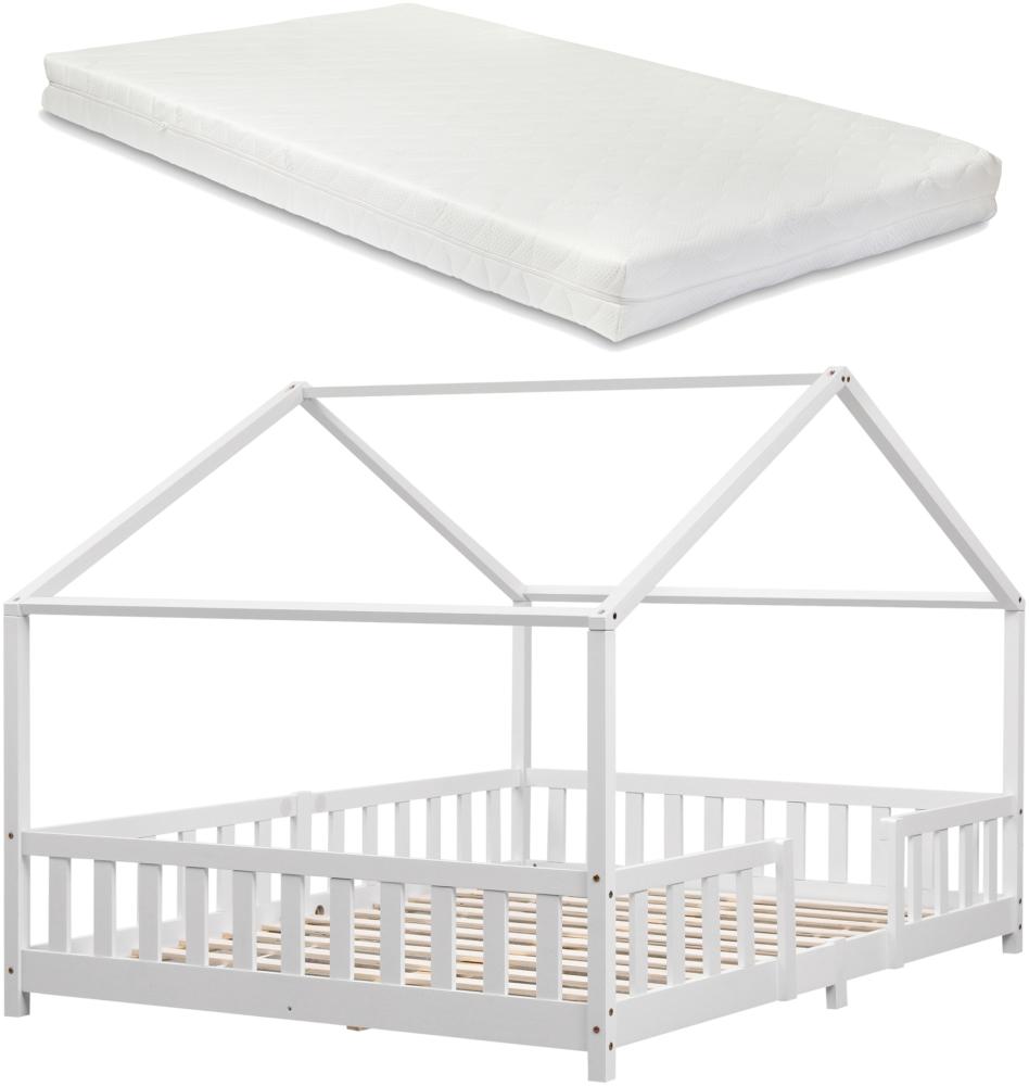 [en. casa] Kinderbett Treviolo 140x200 cm mit Kaltschaummatratze und Gitter Weiß Bild 1