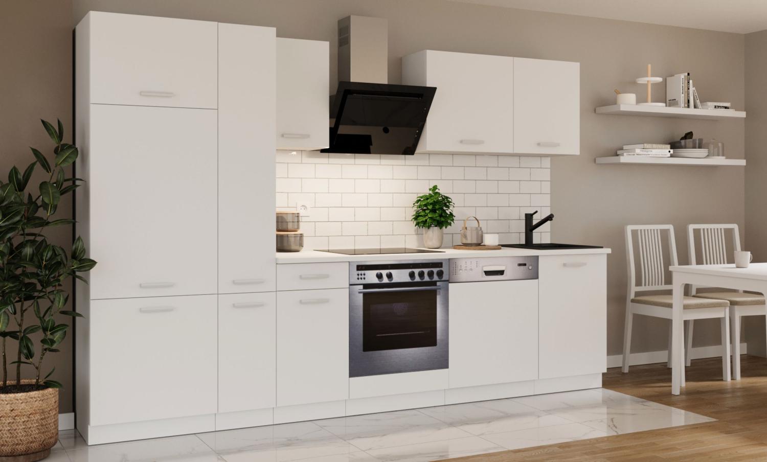 Küche 'Toni' Küchenzeile, Küchenblock, Singleküche, 300 cm, Weiß matt Bild 1