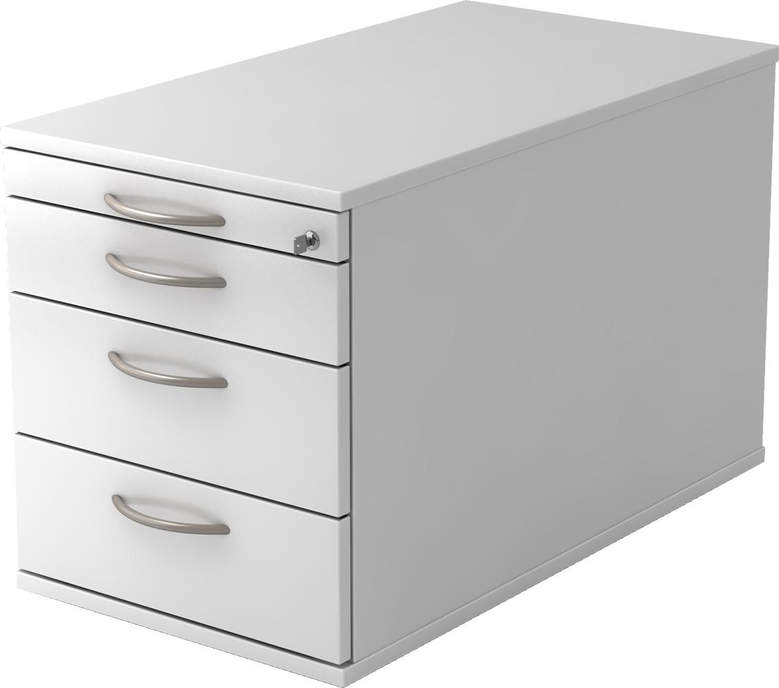 bümö® Rollcontainer Office abschließbar mit Universalschubladen & Bogengriffen in weiß Bild 1