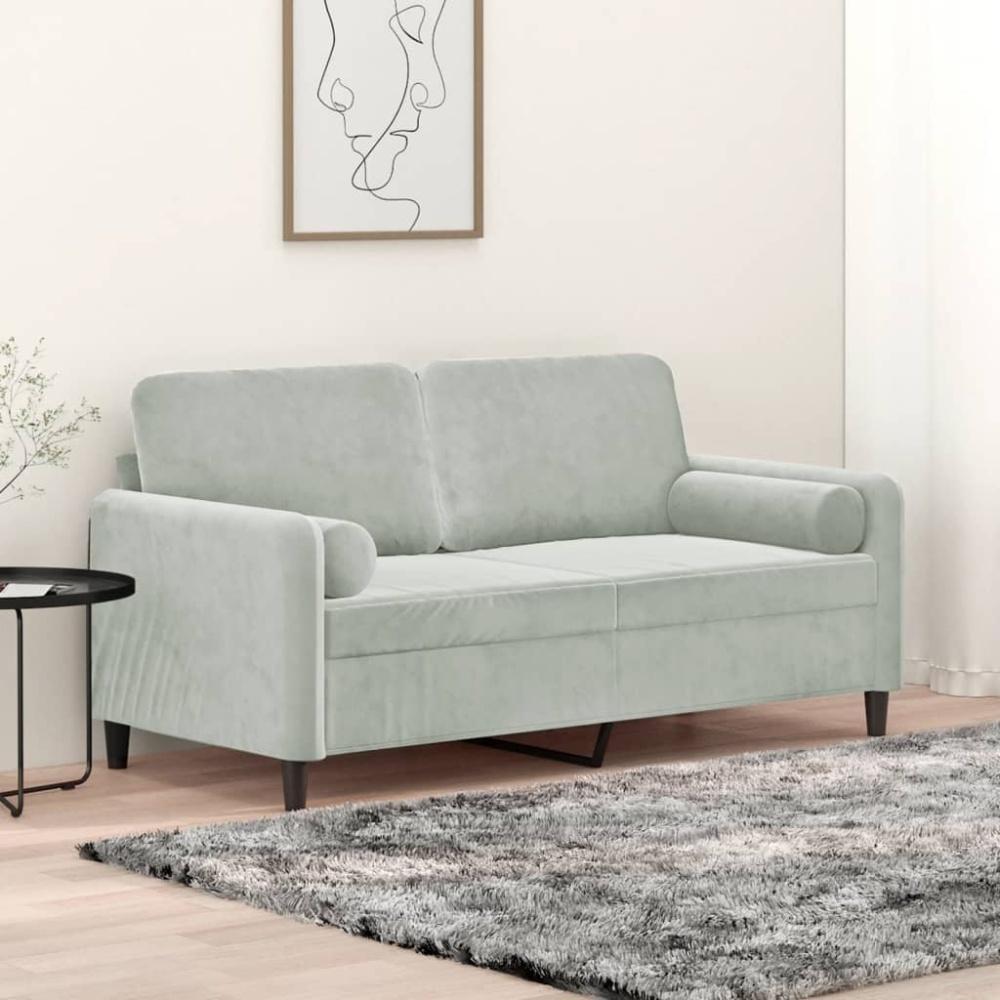 vidaXL 2-Sitzer-Sofa mit Zierkissen Hellgrau 140 cm Samt Bild 1