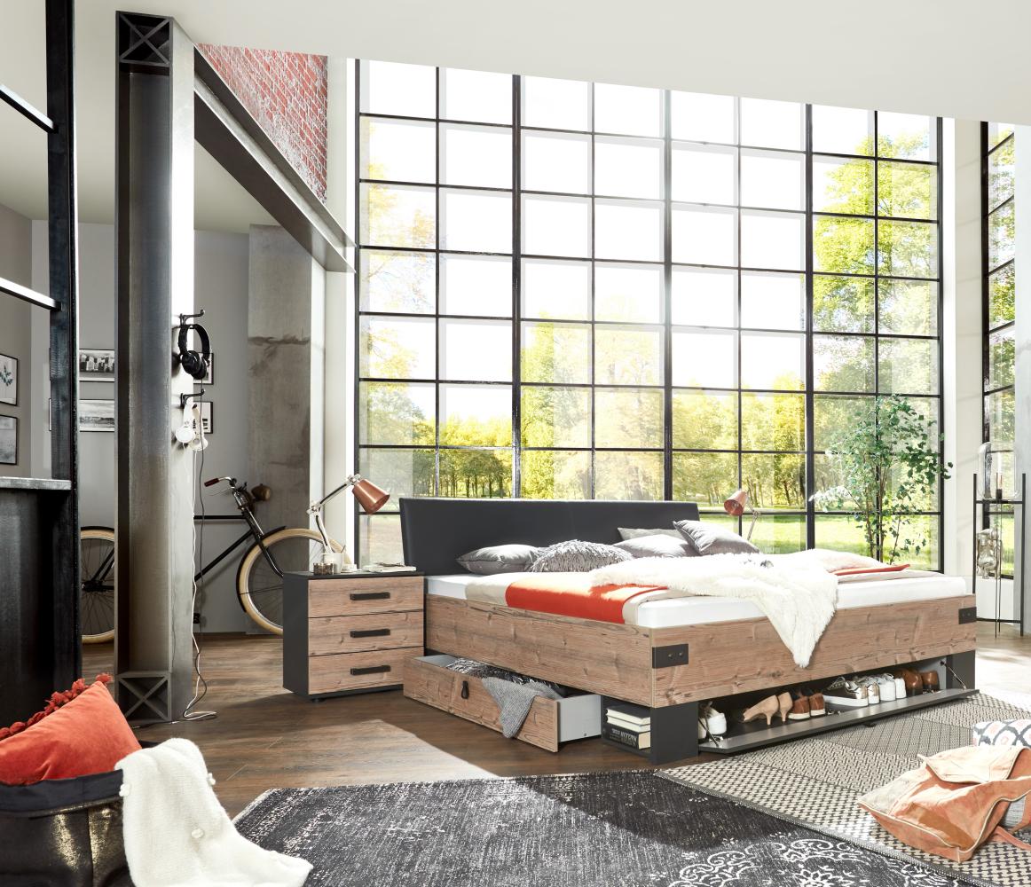 Bett 180 Doppelbett Bettanlage 3-tlg. STOCKHOLM Nachtkommoden grau braun Tanne Bild 1