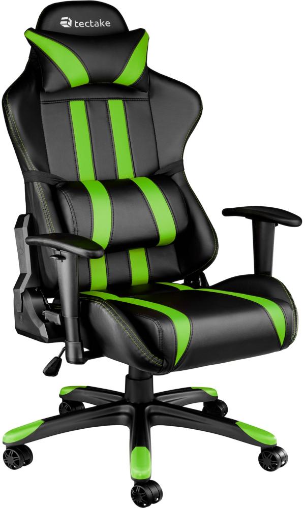 Premium Racing Bürostuhl mit Streifen, Kunstleder schwarz/grün, 70 x 75 x 120 - 128 cm Bild 1