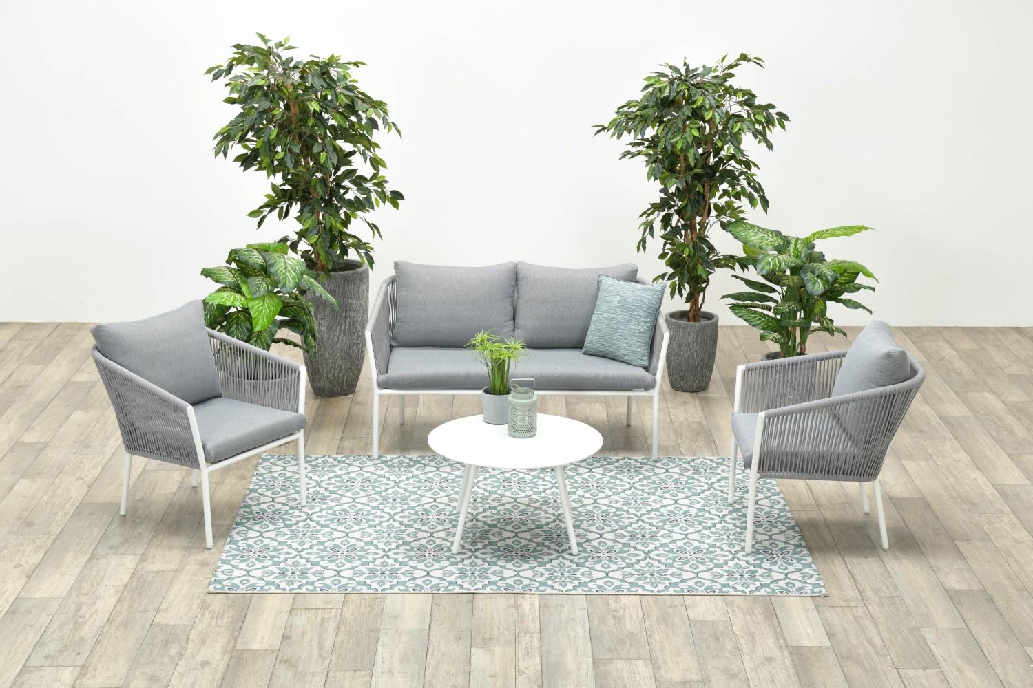 Garden Impressions Aluminium-Rope Lounge-Set "Madone" inkl. Sofa, Sesseln, Tisch und Kissen, weiß / hellgrau Bild 1