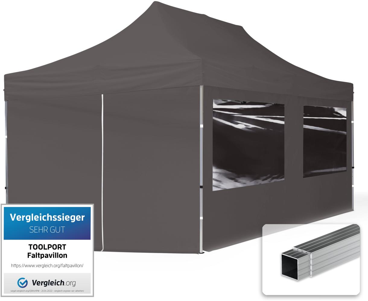 3x6 m Faltpavillon, ECONOMY Alu 32mm, Seitenteile mit Panoramafenstern, dunkelgrau Bild 1