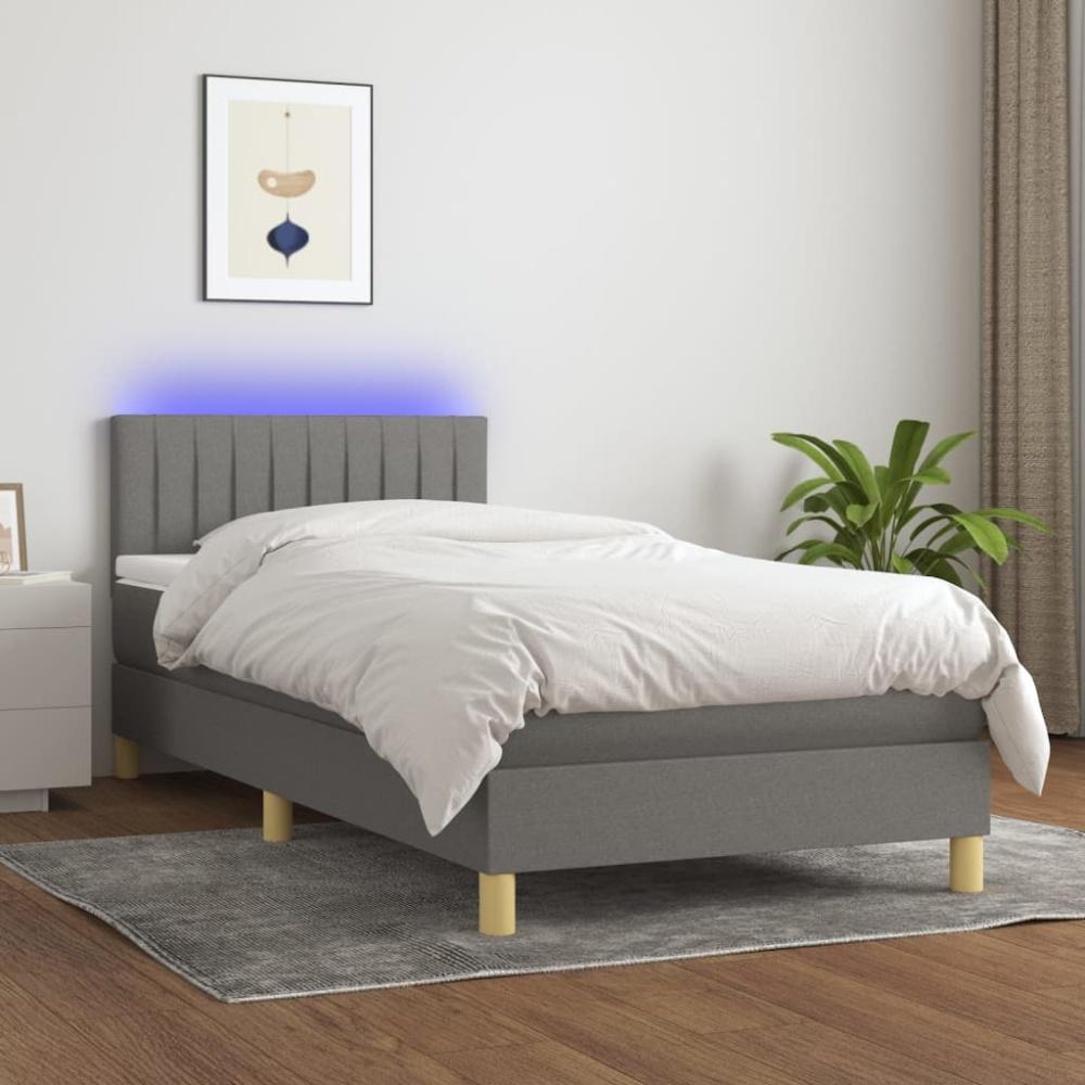 vidaXL Boxspringbett mit Matratze & LED Dunkelgrau 100x200 cm Stoff Bild 1