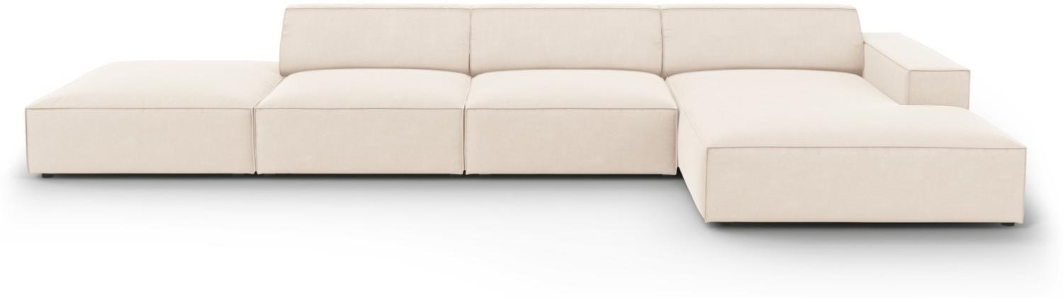 Micadoni 5-Sitzer Samtstoff Ecke rechts Sofa Jodie | Bezug Light Beige | Beinfarbe Black Plastic Bild 1