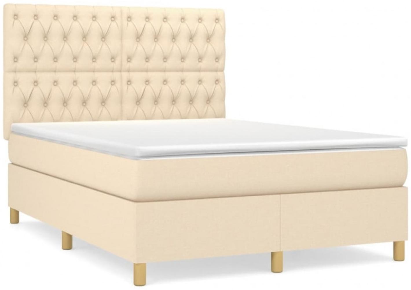 vidaXL Boxspringbett mit Matratze Creme 140x190 cm Stoff Bild 1