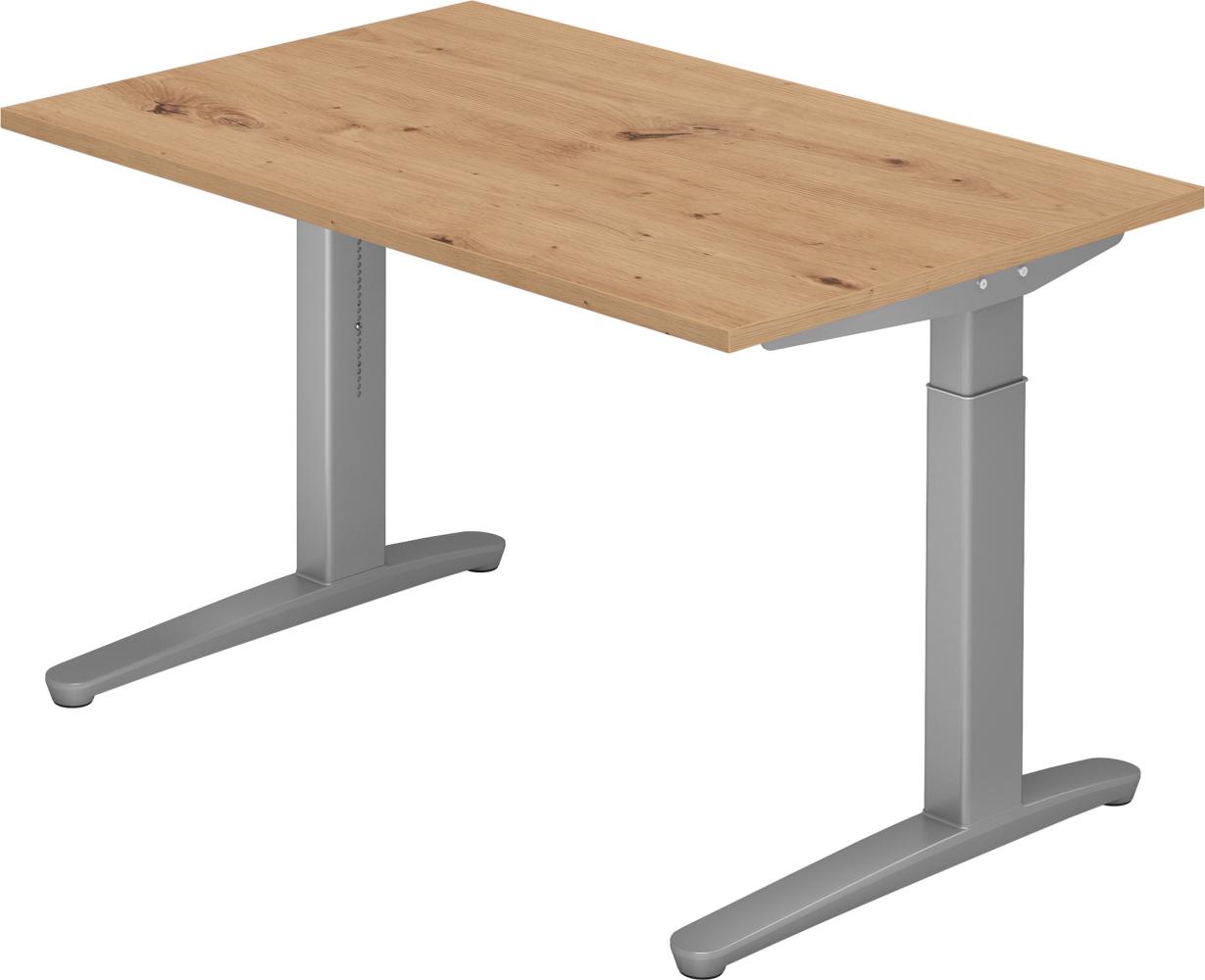 bümö® Design Schreibtisch XB-Serie höhenverstellbar, Tischplatte 120 x 80 cm in Asteiche, Gestell in silber Bild 1