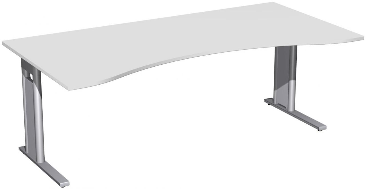 Schreibtisch, Ergonomieform, 200x100cm, Lichtgrau / Silber Bild 1