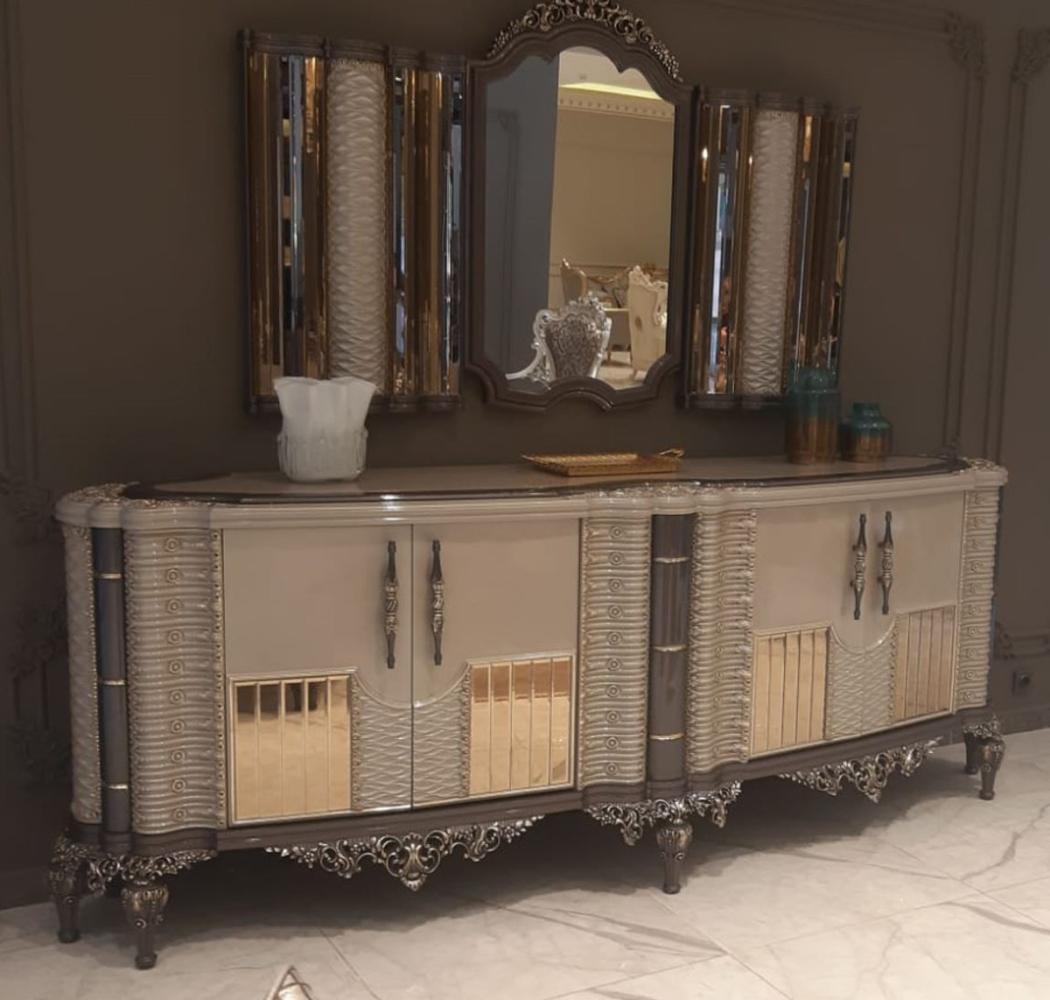 Casa Padrino Luxus Barock Möbel Set Grau / Braun / Gold - 1 Barock Sideboard mit 4 Türen & 1 Barock Wandspiegel - Handgefertigte Barock Möbel - Edel & Prunkvoll Bild 1