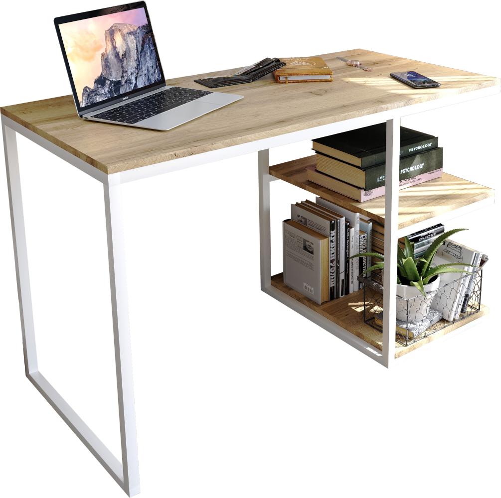 Domando Schreibtisch Capoliveri Modern für Büro Breite 120cm, Metallgestell pulverbeschichtet in Weiß und Wotan Eiche Bild 1