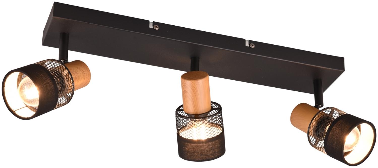 LED Deckenstrahler 3-flammig mit Holz & Draht-Stoff Lampenschirm, B: 58,5cm Bild 1