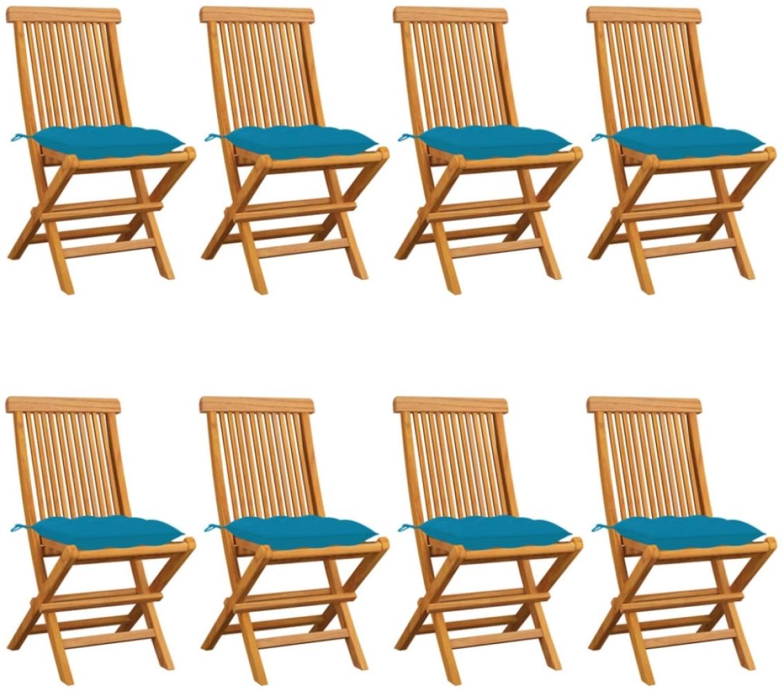 vidaXL Gartenstühle mit Hellblauen Kissen 8 Stk. Massivholz Teak Bild 1