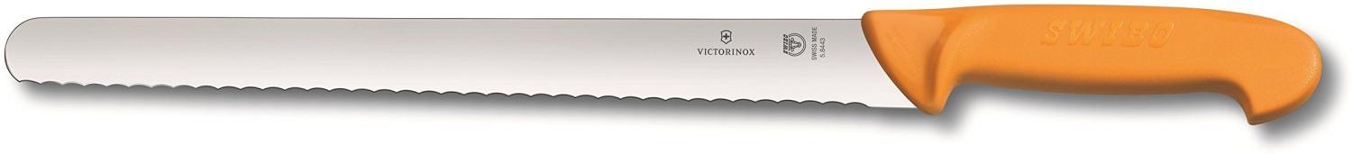 Victorinox Küchenmesser Swibo Schinkenmesser Wellenschliff Flex gelb 25 cm Klingenlänge Messer, Schwarz, 25cm Bild 1