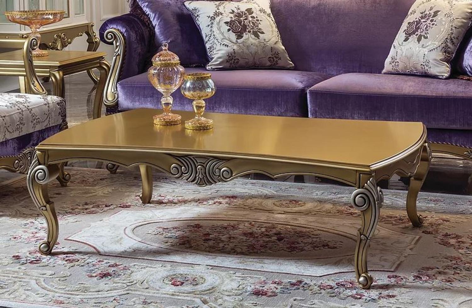 Casa Padrino Luxus Barock Couchtisch Gold / Silber 136 x 89 x H. 44 cm - Edler Massivholz Wohnzimmertisch im Barockstil - Barockstil Wohnzimmer Möbel Bild 1