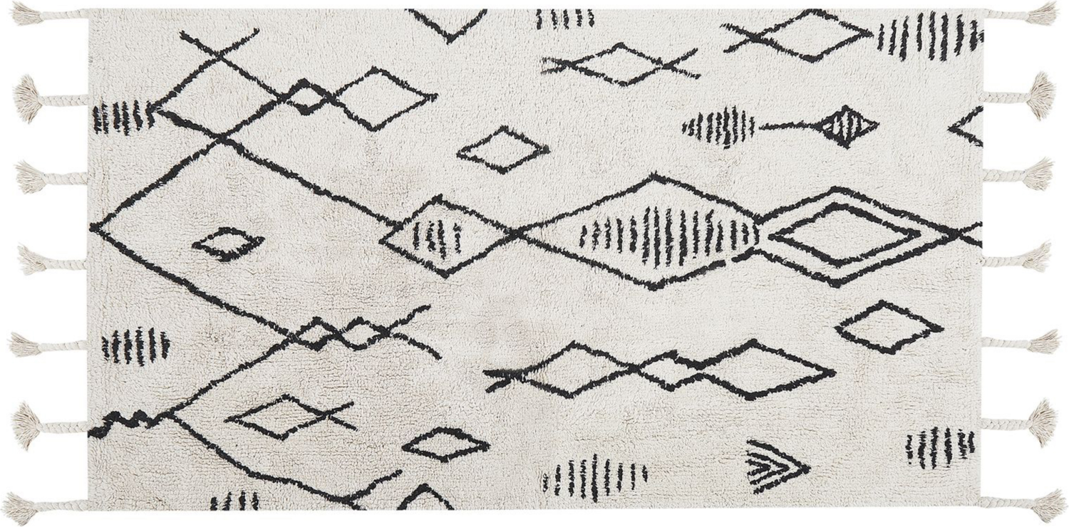 Teppich Baumwolle weiß schwarz 80 x 150 cm Kurzflor KEBIR Bild 1