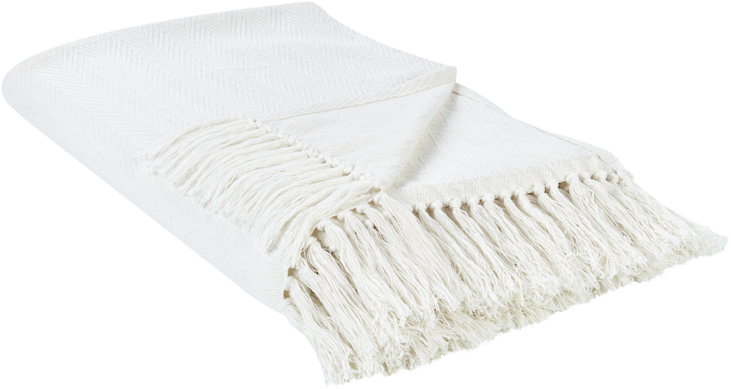 Decke Baumwolle cremeweiß mit Fransen 220 x 240 cm AMPARA Bild 1