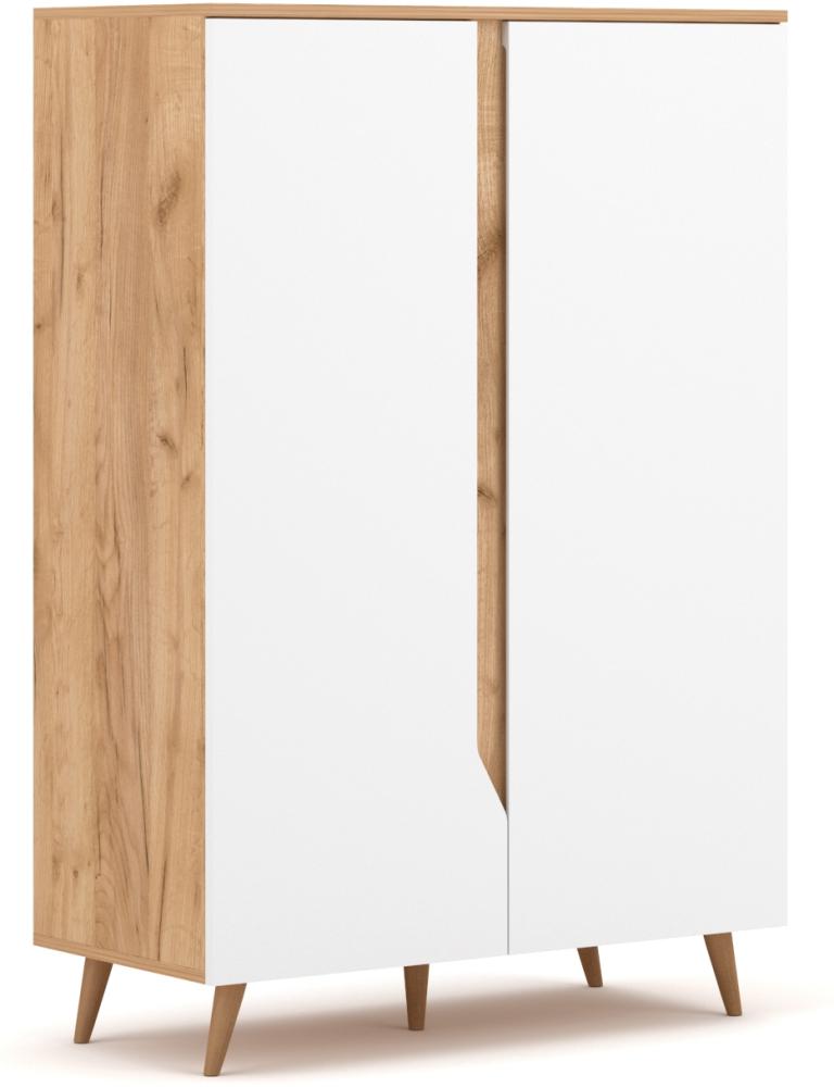 Domando Highboard Syrakusa Skandinavisch für Wohnzimmer Breite 90cm, massive Buchefüße, Eiche Gold und Weiß Matt Bild 1