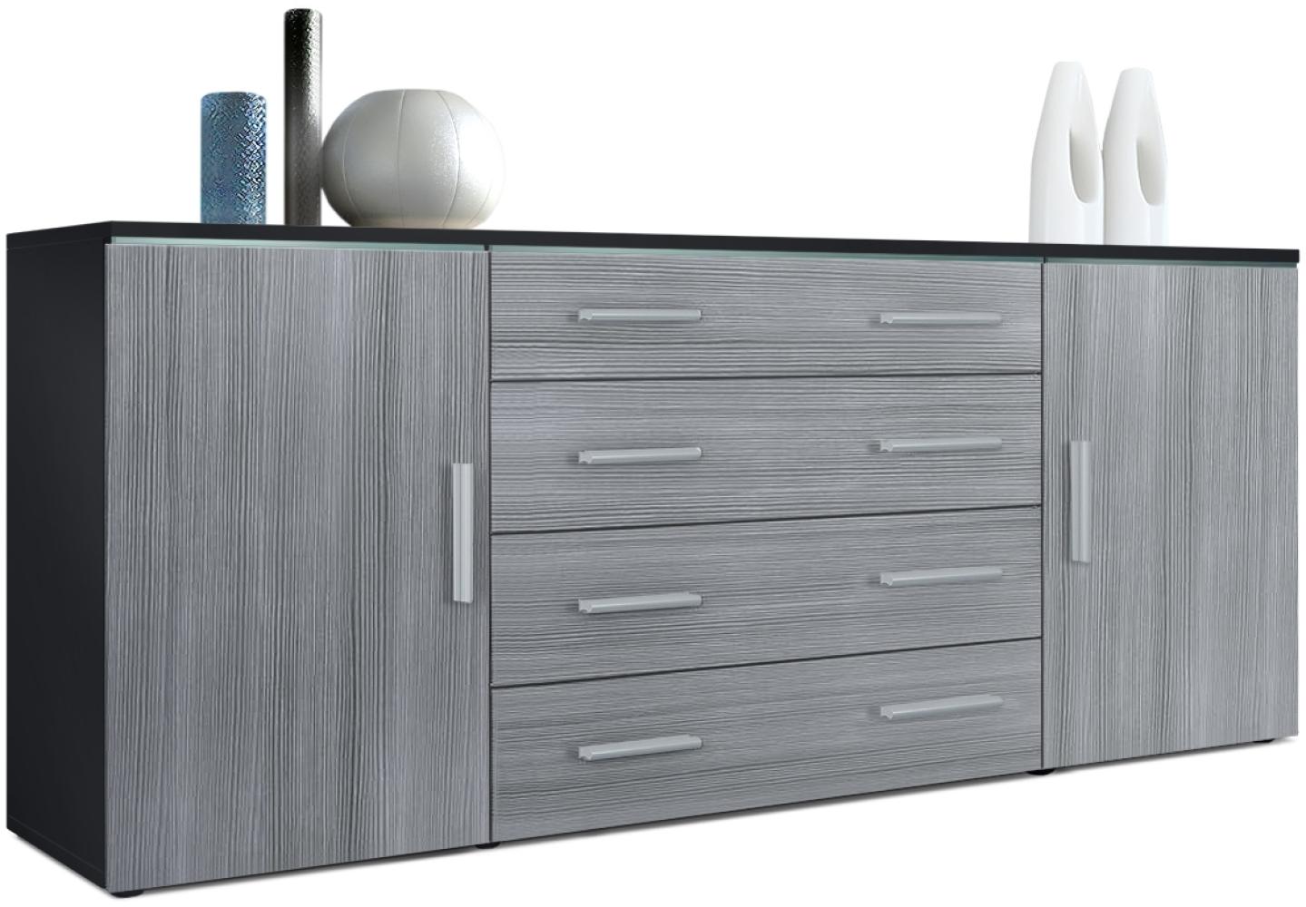 Vladon Sideboard Faro V2, Kommode mit 2 Türen und 4 Schubladen, Schwarz matt/Avola-Anthrazit (166 x 72 x 35 cm) Bild 1