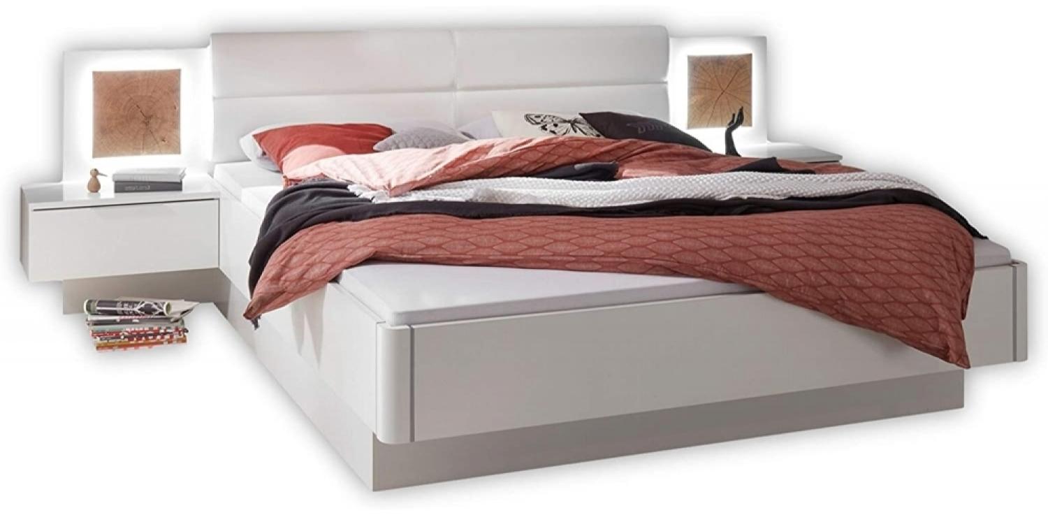 Capri Stilvolle Doppelbett Bettanlage mit LED-Beleuchtung 180 x 200 cm - Schlafzimmer Komplett-Set in Weiß - 305 x 96 x 205 cm (B/H/T) Bild 1