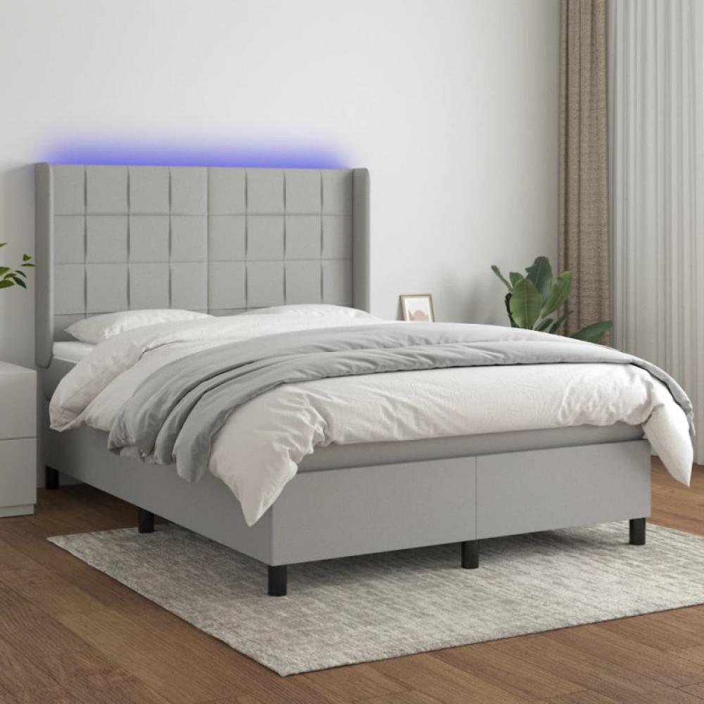 vidaXL Boxspringbett mit Matratze & LED Hellgrau 140x200 cm Stoff Bild 1