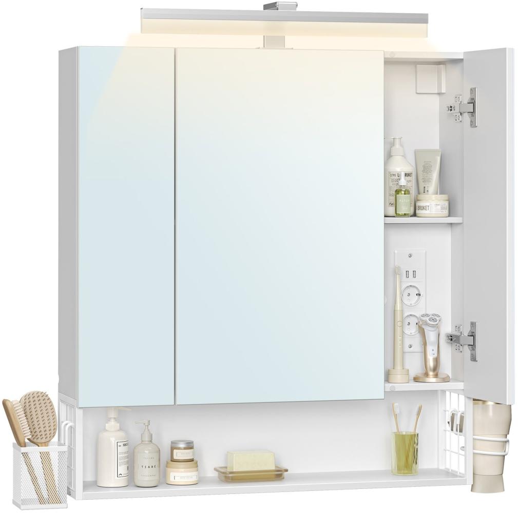 VASAGLE Spiegelschrank Badezimmerschrank mit Steckdosen, Hängekorb, Haartrockner-Halter Bild 1
